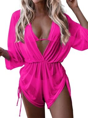 Hot Pink Sheer Romper Cover-Up